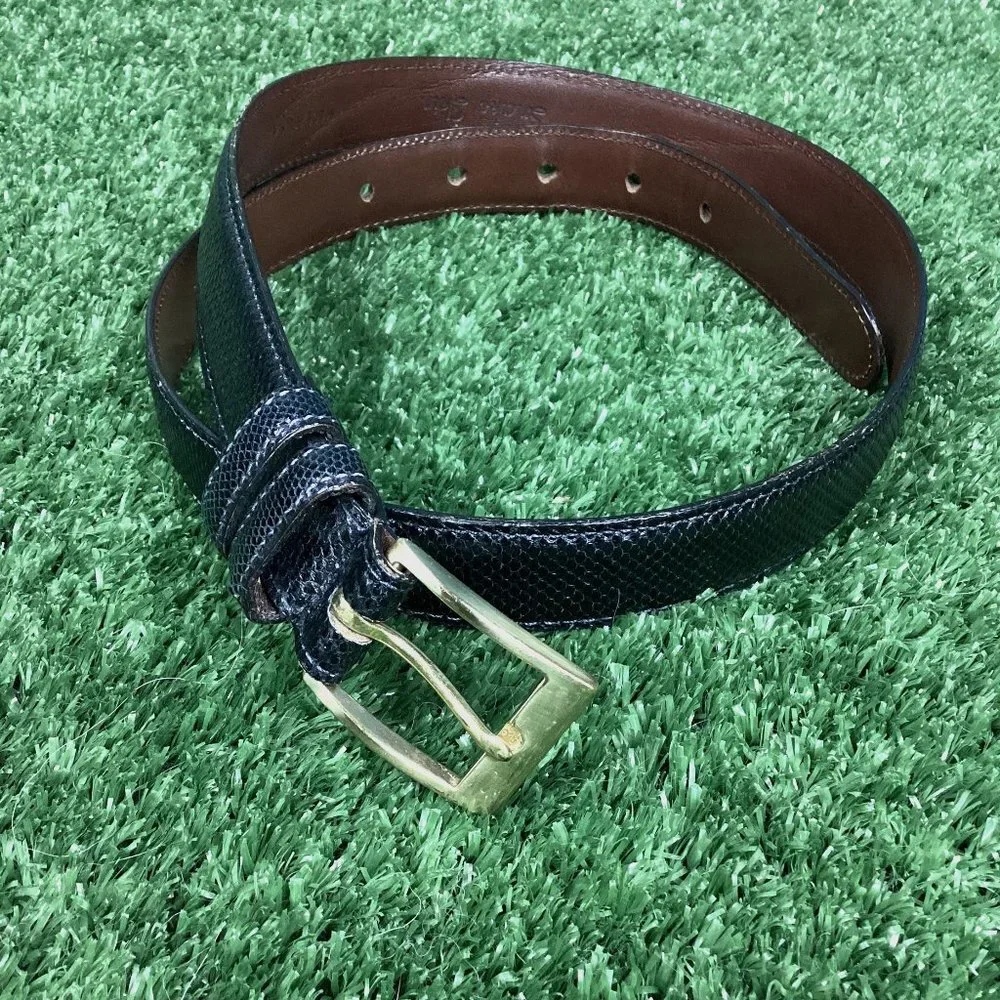 Genuine Snake Skin Black Belt Brass Buckle